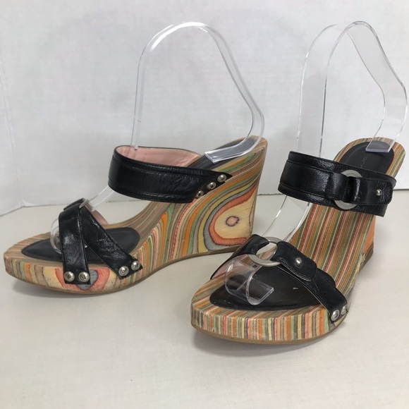 Wood Rainbow Platform Slip On Sandal SIze 5 - Fornarino - Vintage - Picture 3 of 12